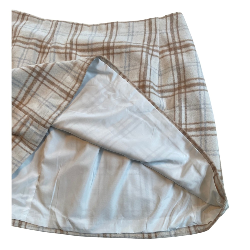Plaid Mini Skirt Cream Tan Textured XXL Office Collegiate Vintage Look Classic - Picture 5 of 9